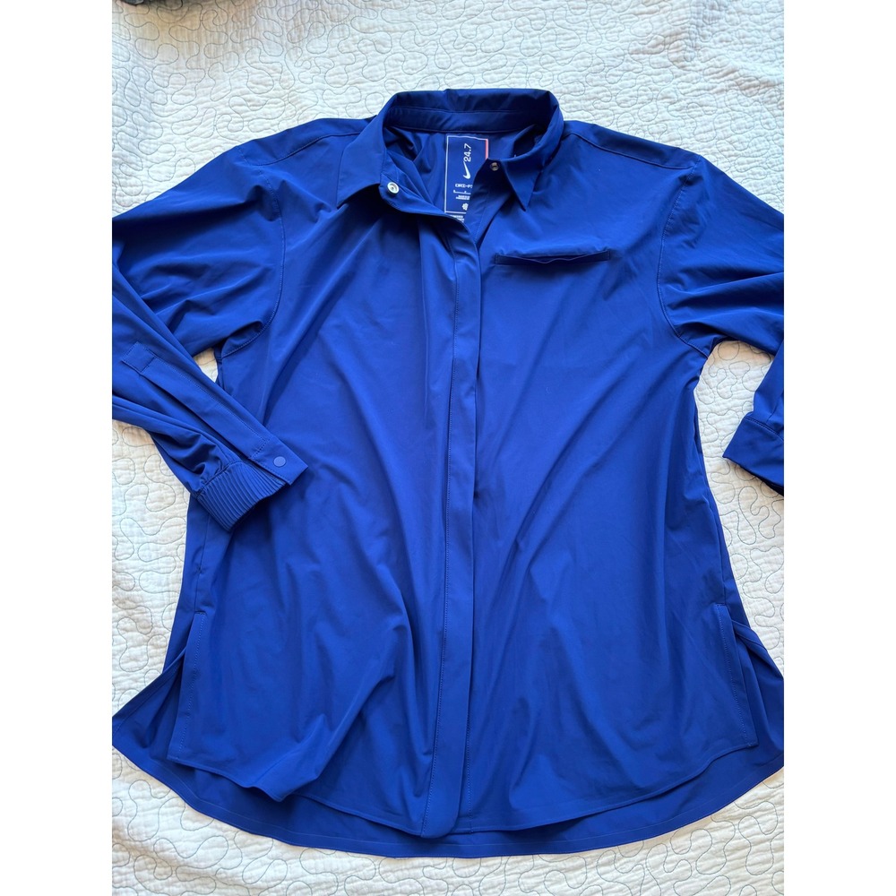 Nike 24/7 Dri-FIT Womens Blue Snap Front Button Down Oversized‎ Shirt Small NWOT